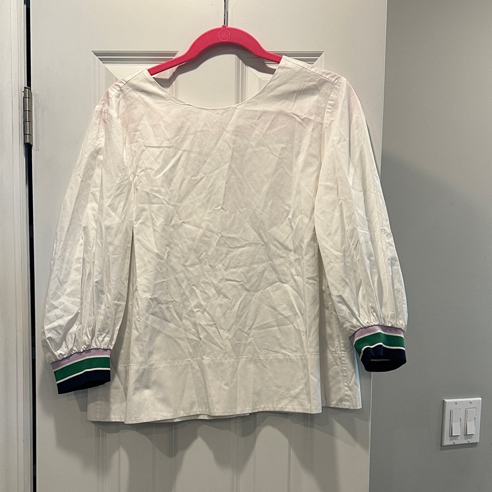 TiBi White Long Sleeve Blouse with Striped Cuffs- in great condition